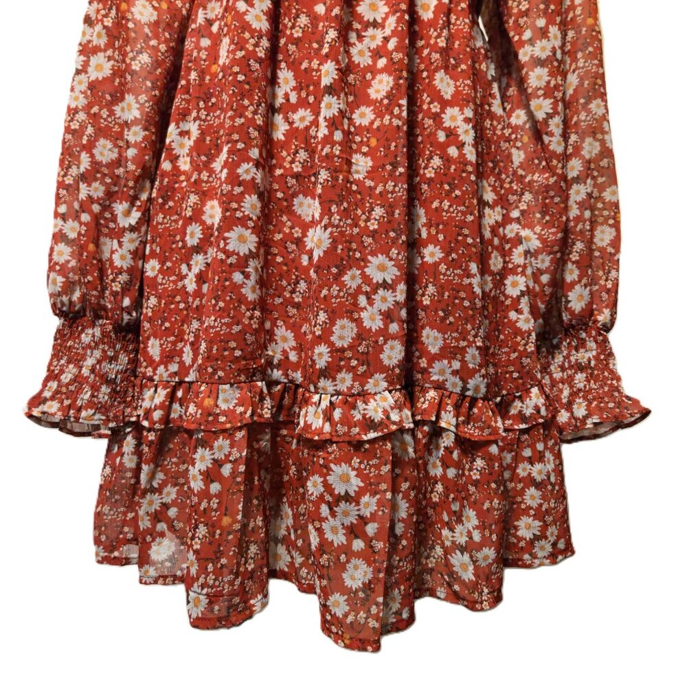 New Peach Love California boho dress Women's small red floral babydoll peasant - Picture 4 of 16